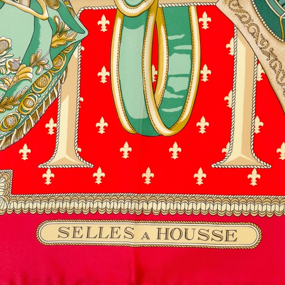 NWT Vintage Hermes Scarf “Selles à Housse” in Red - Picture 2 of 9